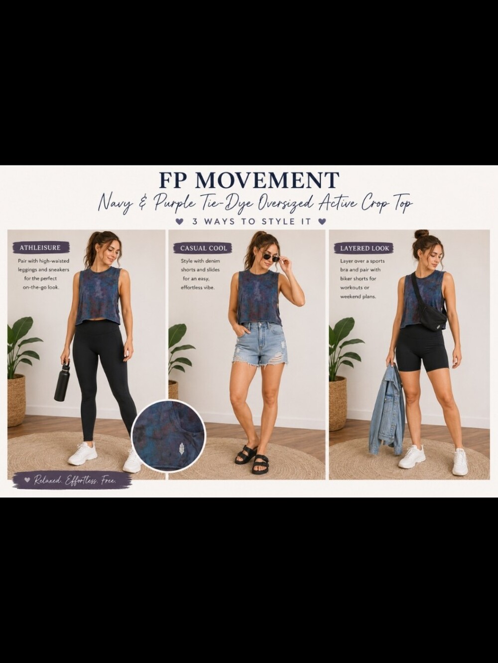 FP Movement by Free People ~ Navy & Purple Tie-Dye Oversized Active Crop Top XS
